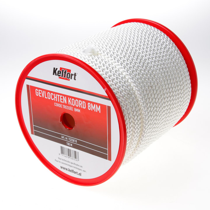 Koord wit gevlochten 8mm