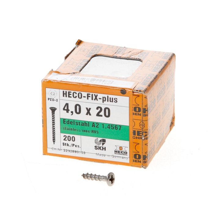 Heco Spaanplaatschroef lenskop RVS A2 pozidriv FIX-plus 4.0x20mm (per 200 stuks)