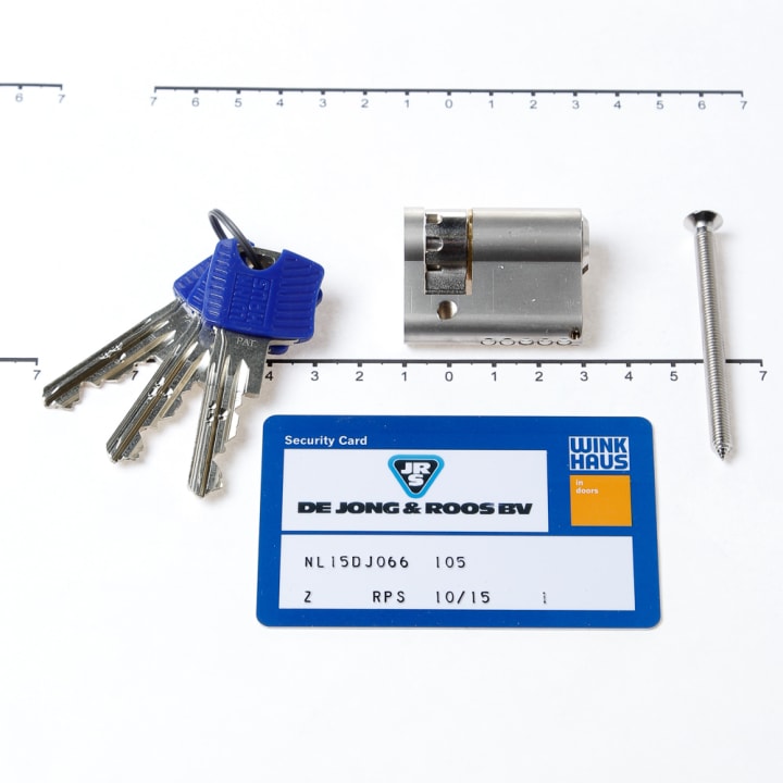 Cilinder enkel 0/30 (bui./bin.) voorzien van SKG ***,  met certificaat en 3 sleutels