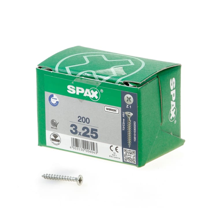 Spax Spaanplaatschroef platverzonken kop verzinkt pozidriv 3.0x25mm (per 200 stuks)