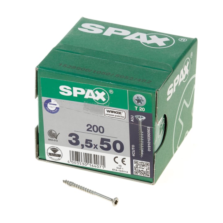 Spax Spaanplaatschroef platverzonken kop verzinkt T-Star T20  deeldraad 3.5x50mm (per 200 stuks)