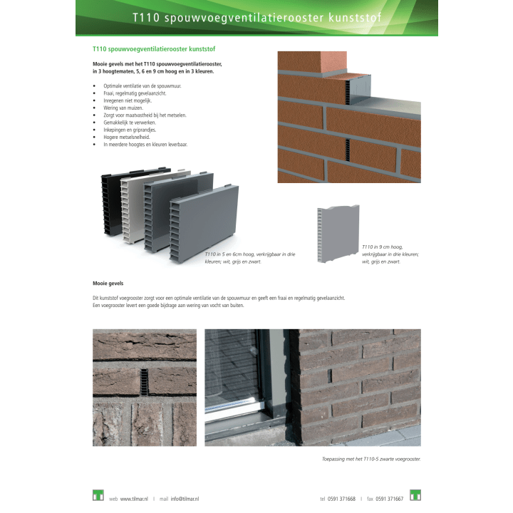 Spouwvoegventilaterooster kunststof T110-6 zwart, 10x60x95mm (bxhxd)