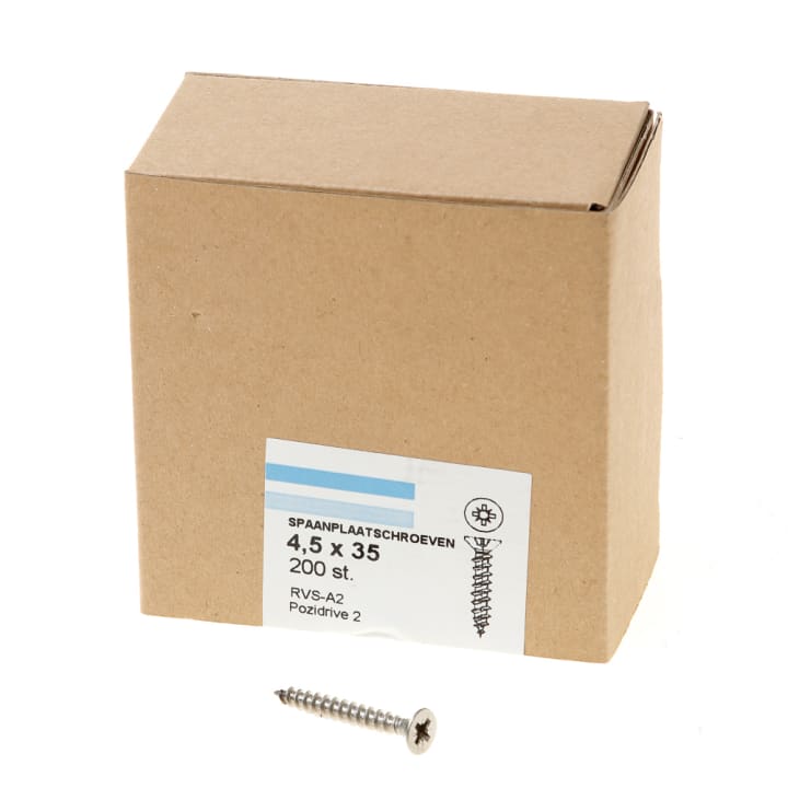 Spaanplaatschroef rvs-A2 platkop pz-2 4.5X35 voldraad (200)