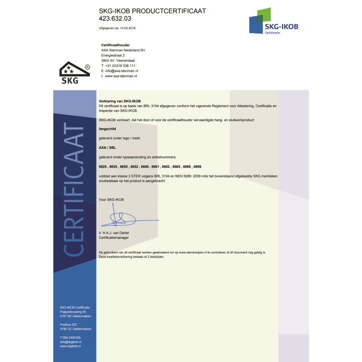 Axa veiligheids garnituur kruk-kruk zwart  pc92 SKG***