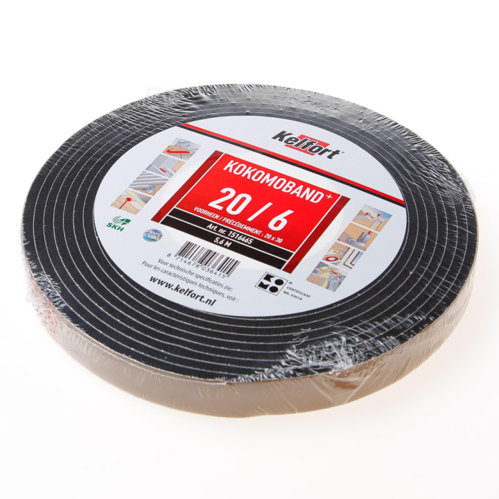 Afdichtingsband zwart op rol van  5.6 meter, afmeting  20mm, voor voegbreedte van 6mm