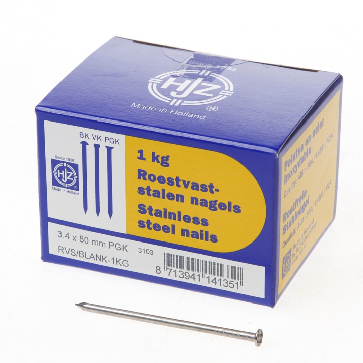 RVS nagels plat geruite kop 3.4 x 80mm 1kg