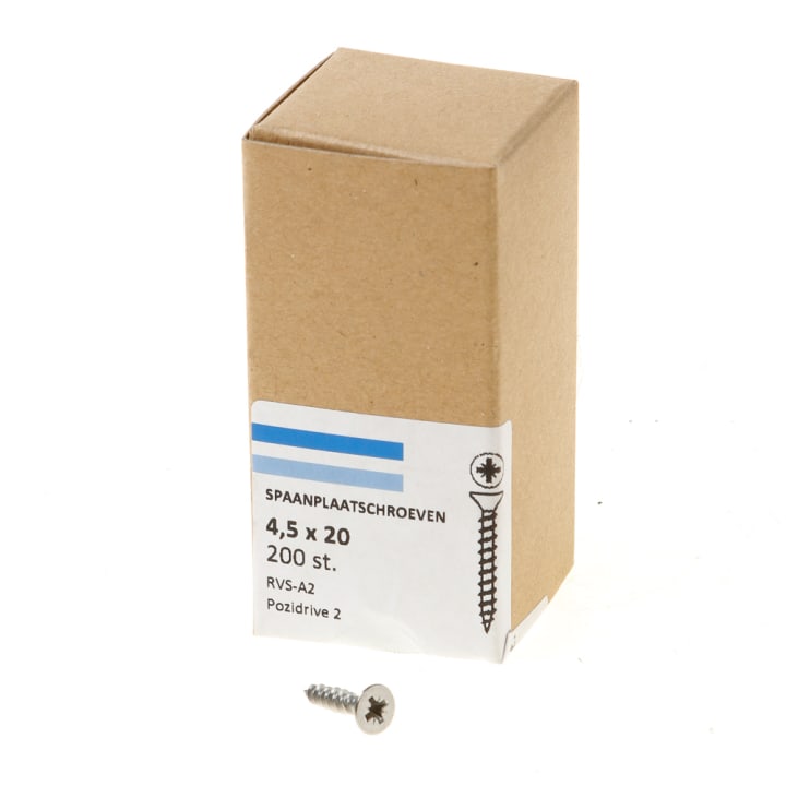 Spaanplaatschroef rvs-A2 platkop pz-2 4.5X20 voldraad (200)