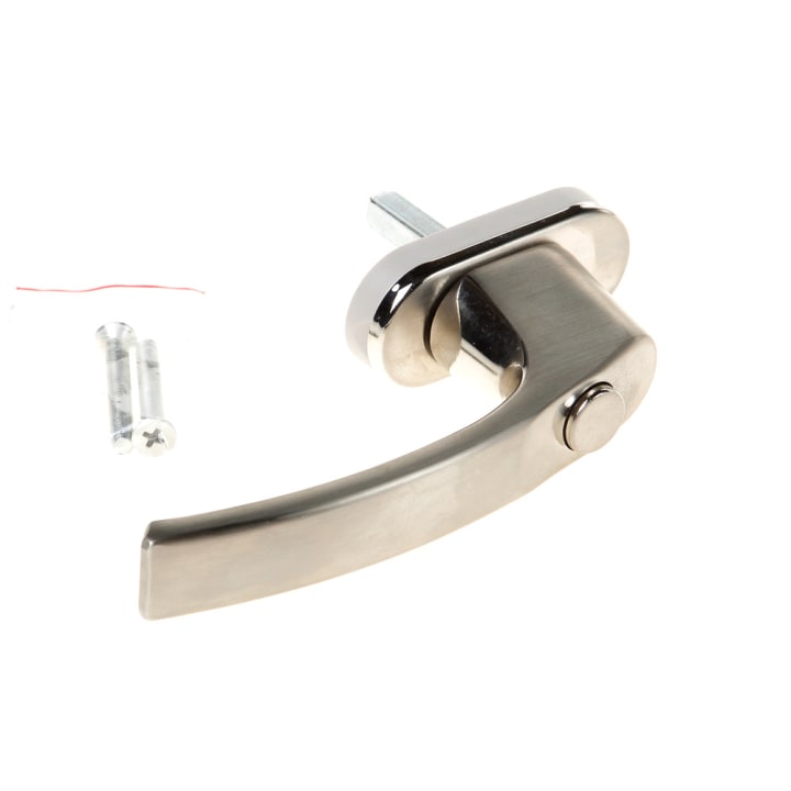 Draaivalkruk / raamkrruk, Inox look, afsluitbaar door knop, stiftlengte 32mm, 7x7mm stiftdikte