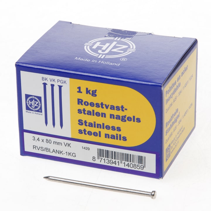 RVS nagels verloren kop 3.4 x 80mm 1kg