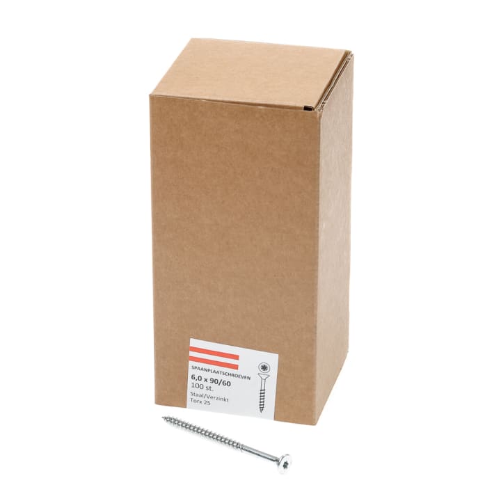 Spaanplaatschroef verzinkt platkop tx-25 6.0X90/60 deeldraad (100)