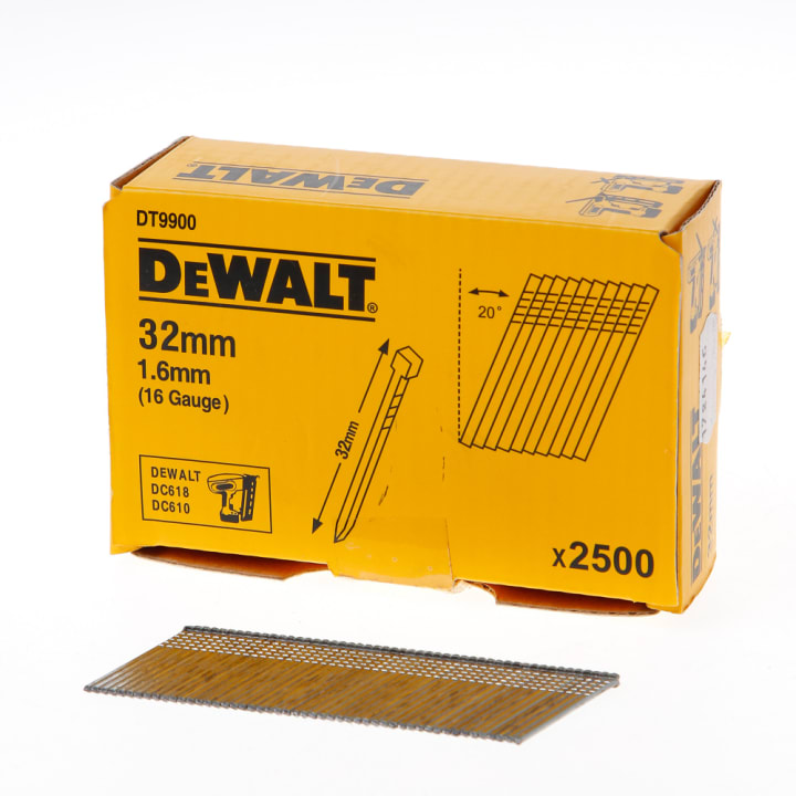 DeWalt Spijkers zonder kop gegalvaniseerd 32mm 16 Gauge 16mm 20° voor DC618 doos van 2500 spijkers