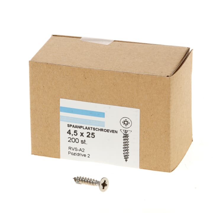 Spaanplaatschroef rvs-A2 platkop pz-2 4.5X25 voldraad (200)