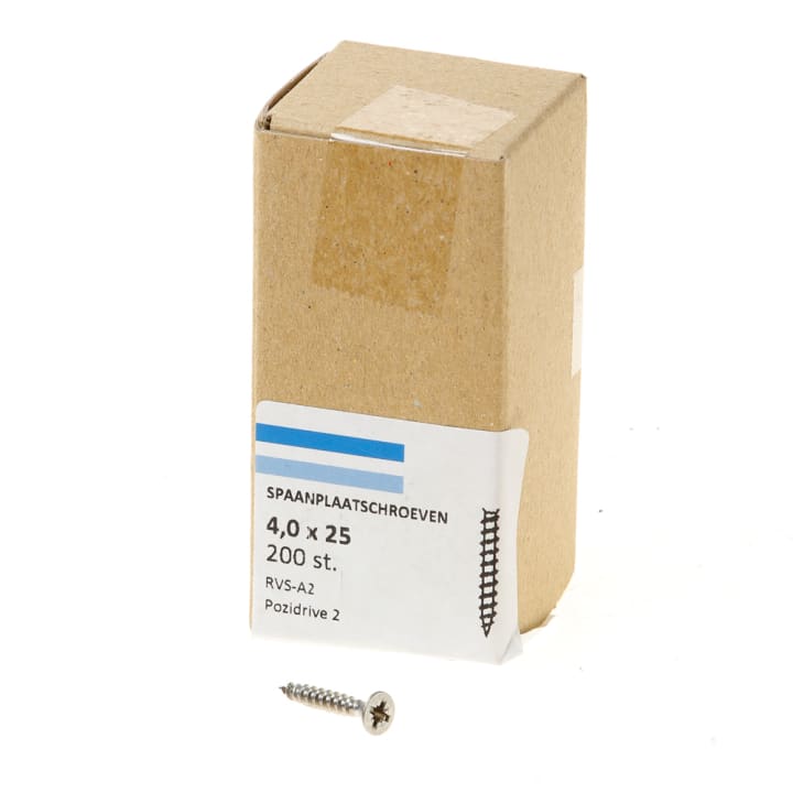 Spaanplaatschroef rvs-A2 platkop pz-2 4.0X25 voldraad (200)