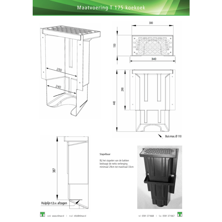 Ventilatiebak koekoek T175 met rvs rooster