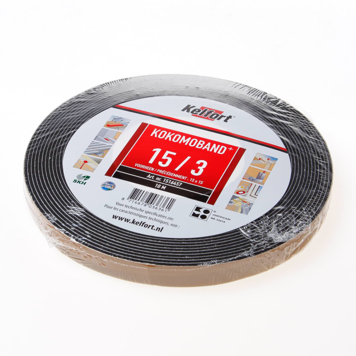 Afdichtingsband zwart op rol van  10 meter, afmeting  15mm, voor voegbreedte 3mm