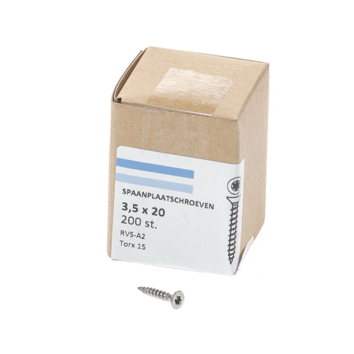 Spaanplaatschroef rvs-A2 platkop tx-15 3.5X20 voldraad (200)