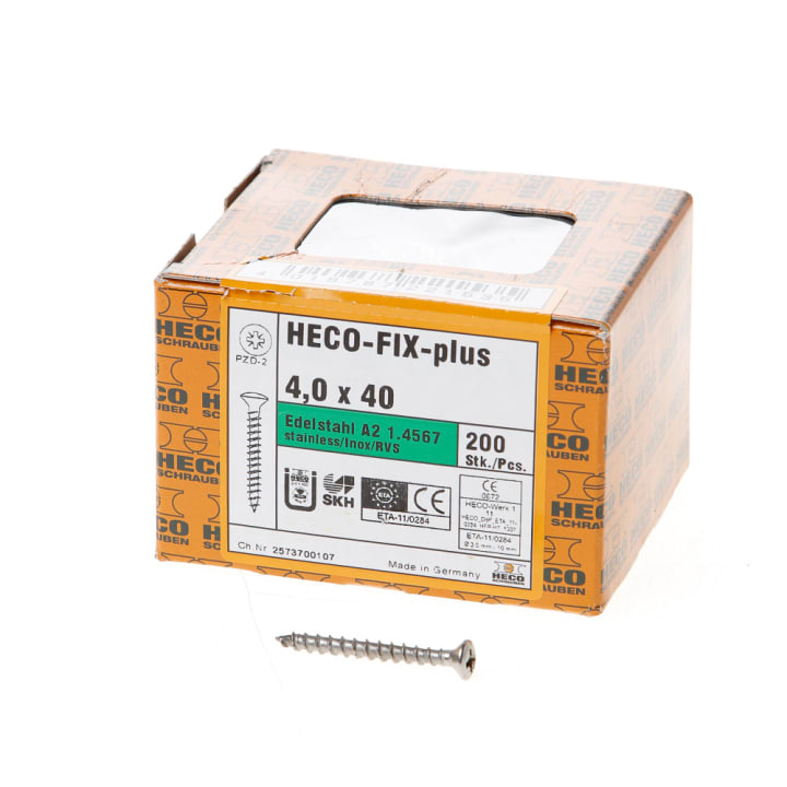Heco Spaanplaatschroef lenskop RVS A2 pozidriv FIX-plus 4.0x40mm (per 200 stuks)