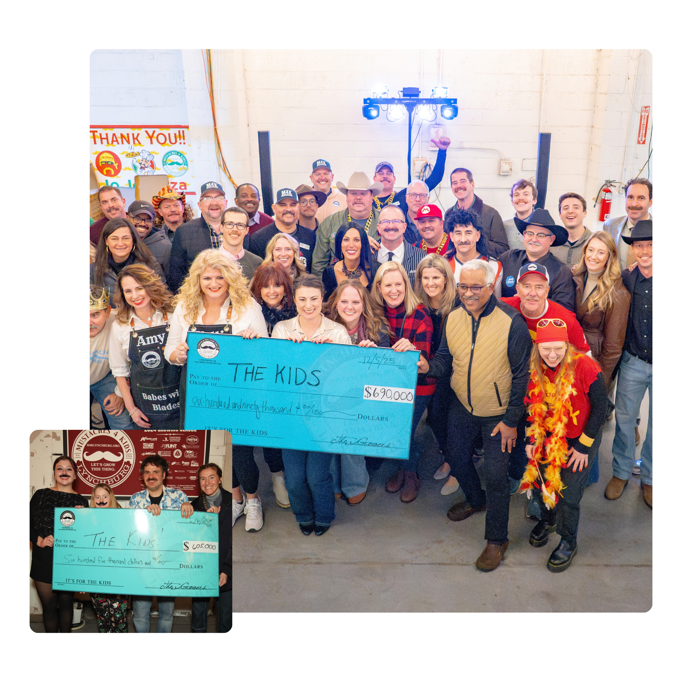People with Mustaches Posing behind Giant check