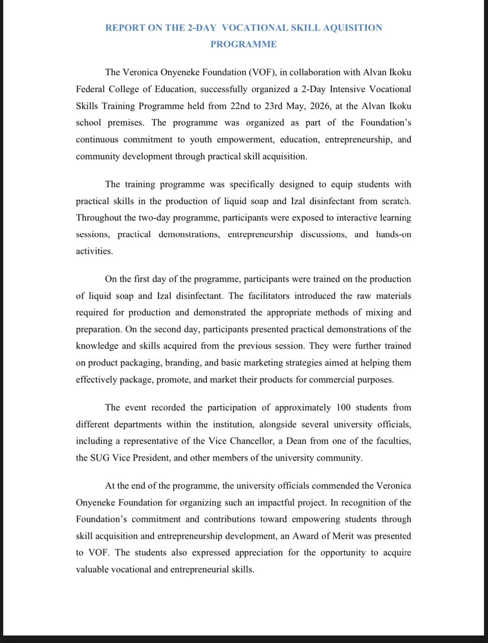 Official Training Report — Page 1