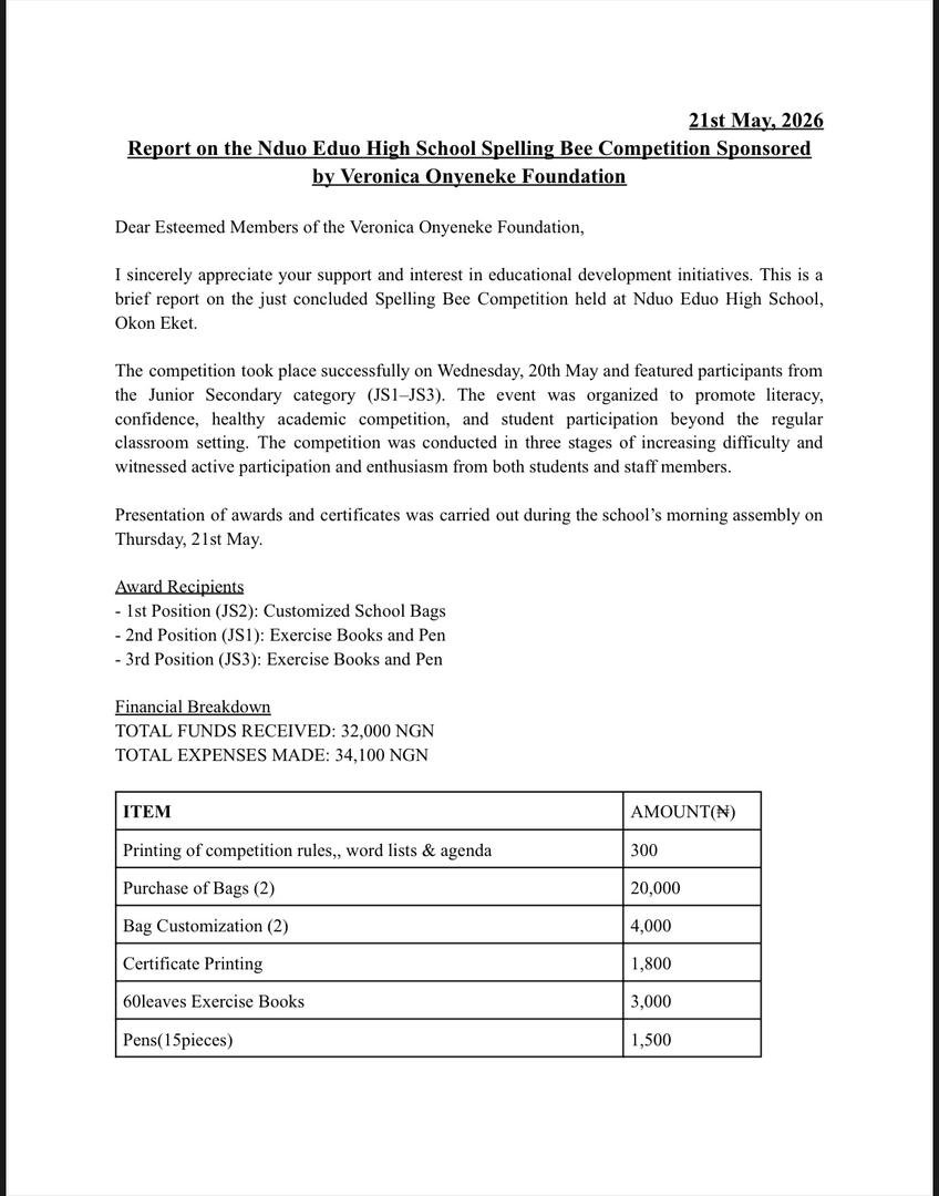 Spelling Bee Report & Financial Audit — Page 1