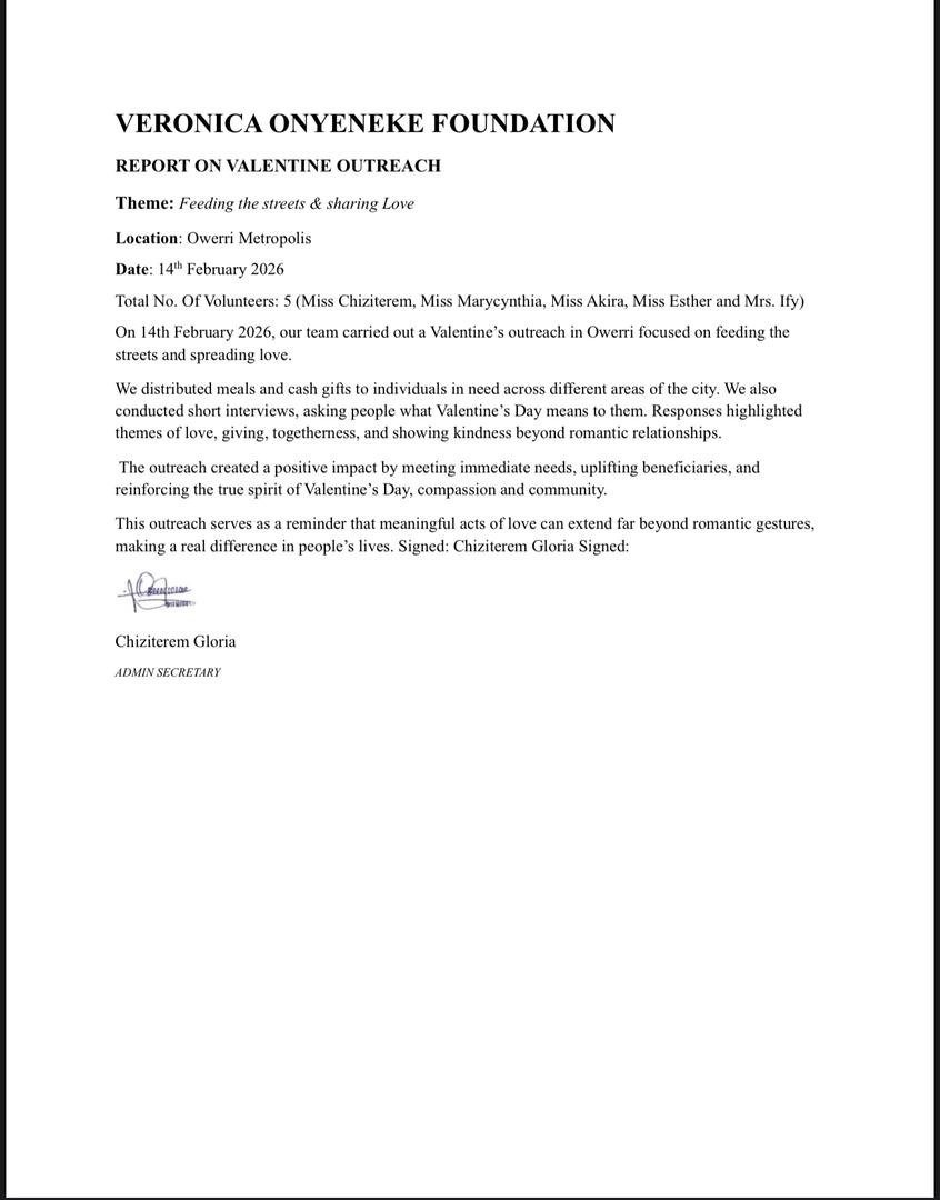 Official Valentine Outreach Report