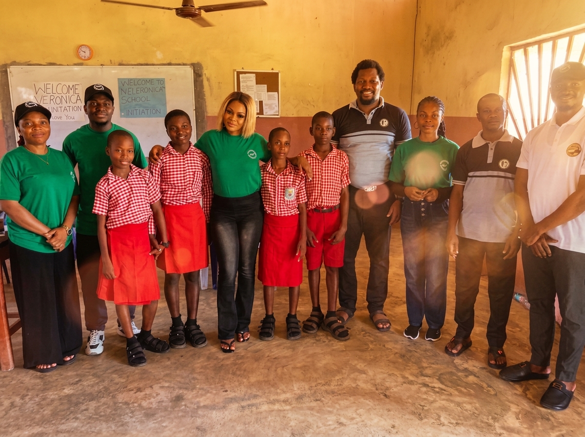 Students around a globe in school classroom