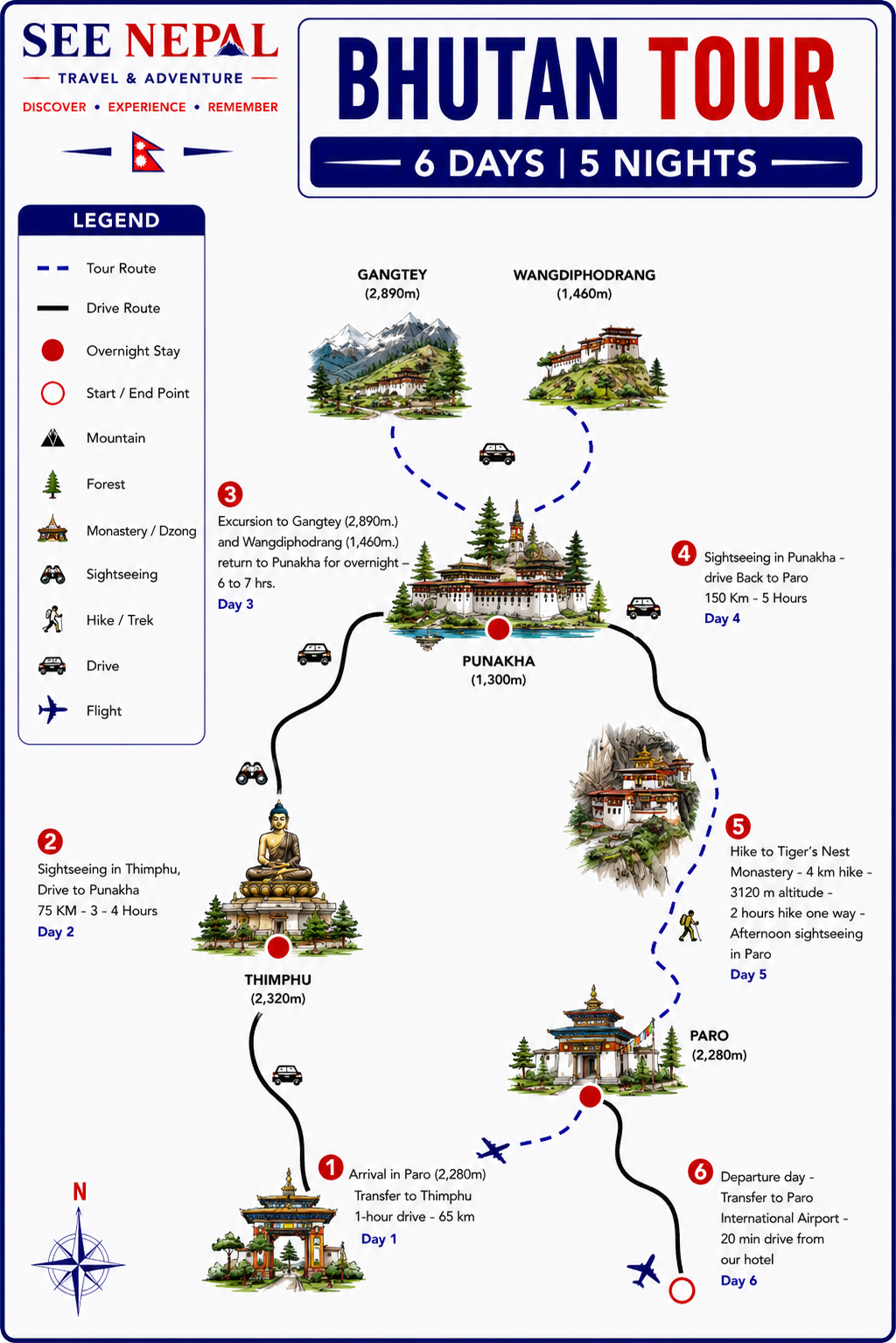 Bhutan Tour Trekking Map