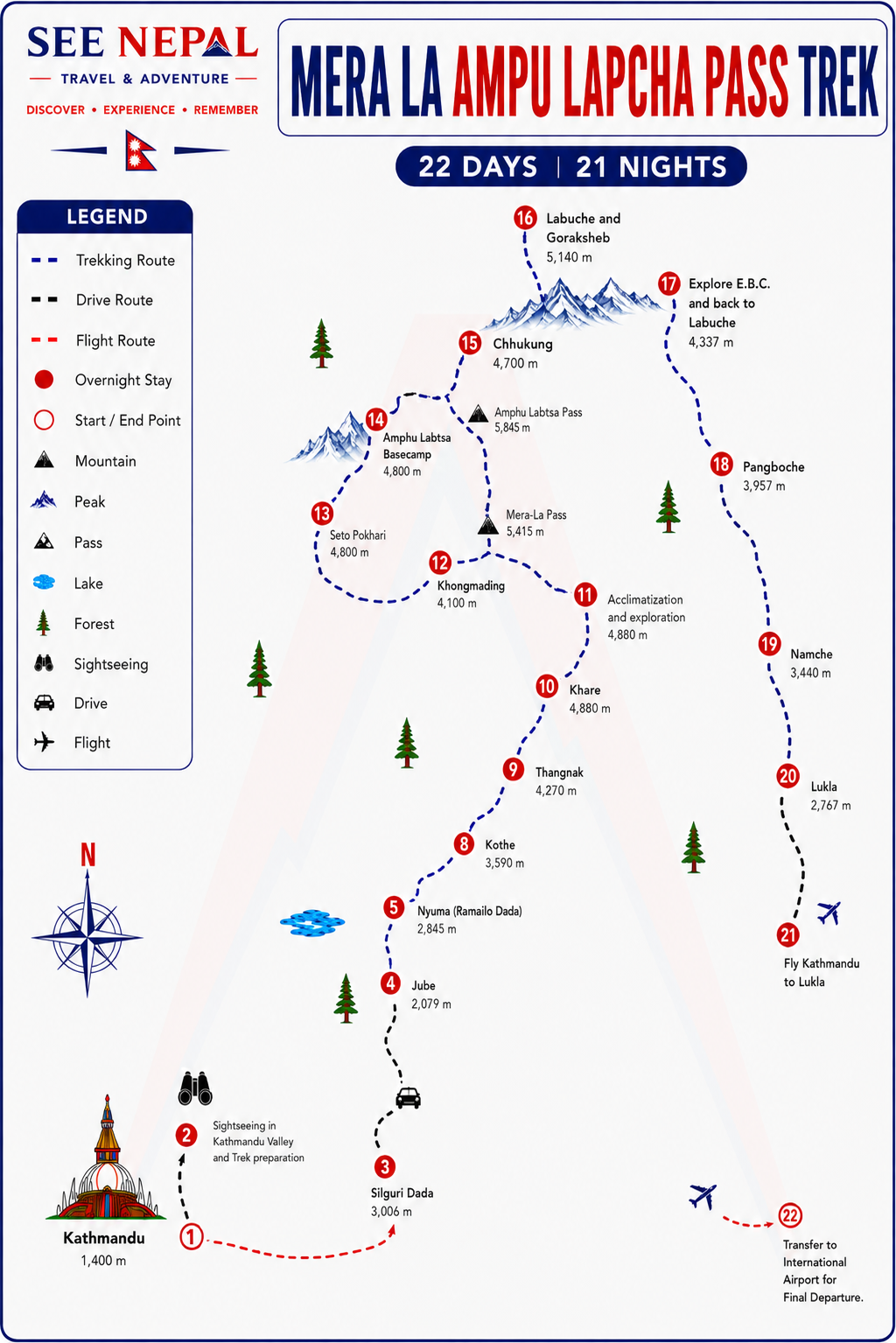 Mera La Ampu Lapcha Pass Trek Trekking Map