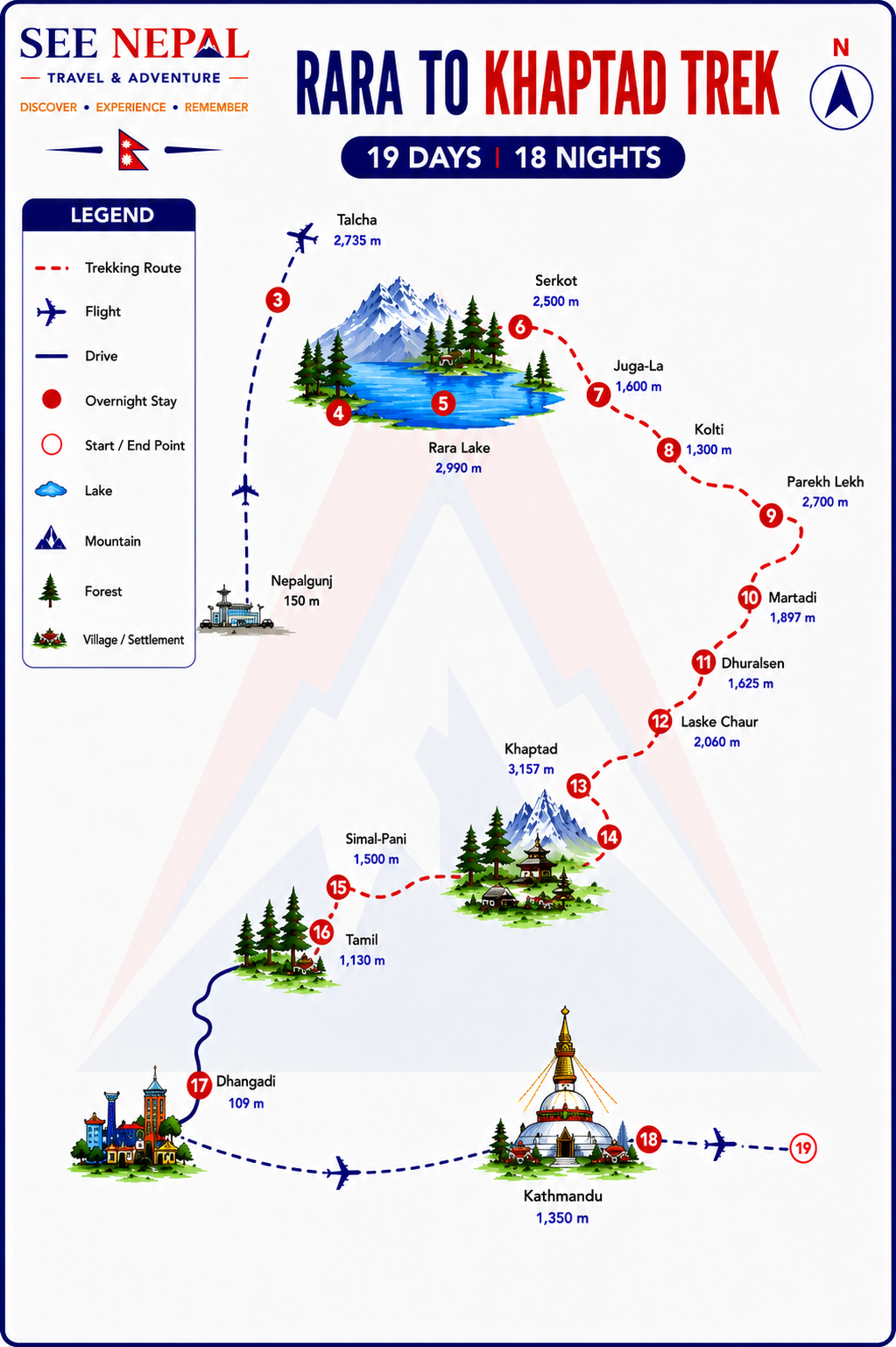 Rara to Khaptad Trek Trekking Map