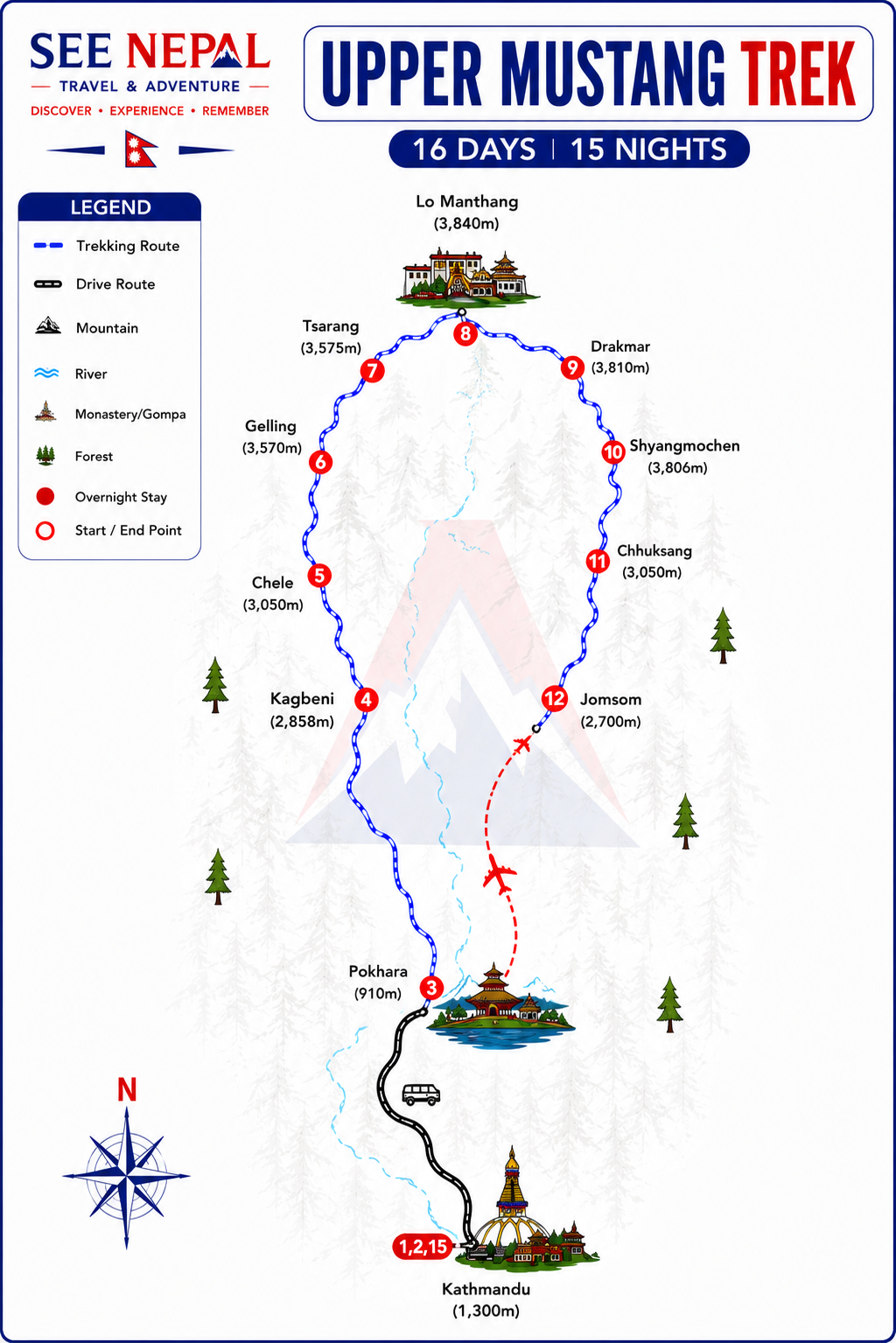 Upper Mustang Trek Trekking Map
