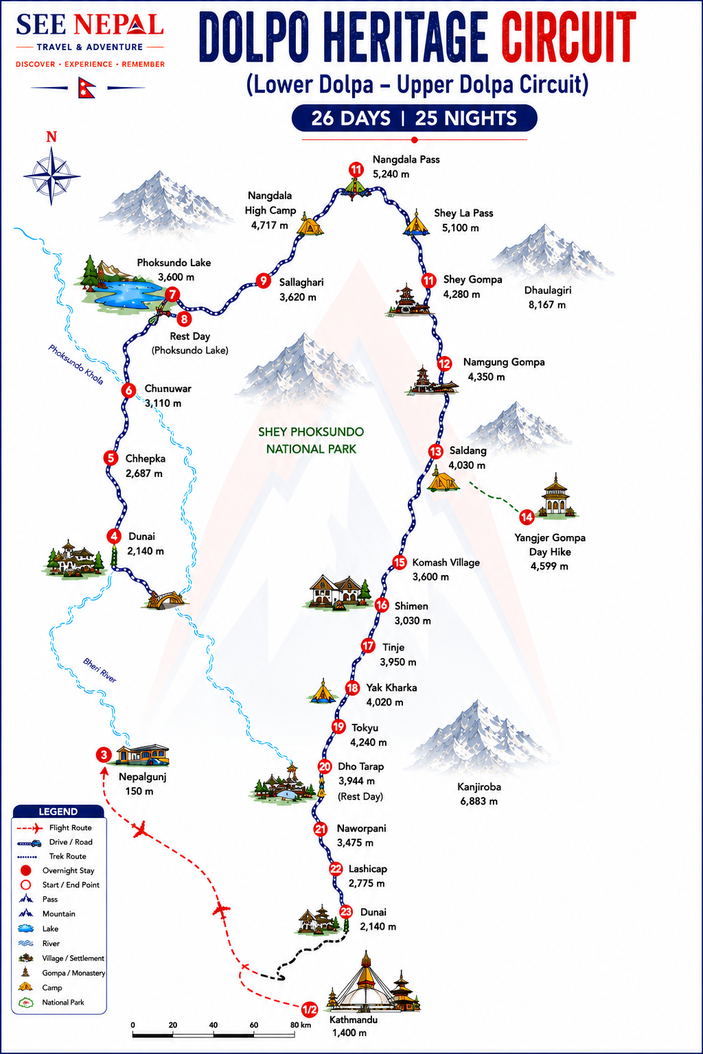 Dolpo Heritage Circuit (Lower Dolpa-Upper Dolpa Circuit) Trekking Map