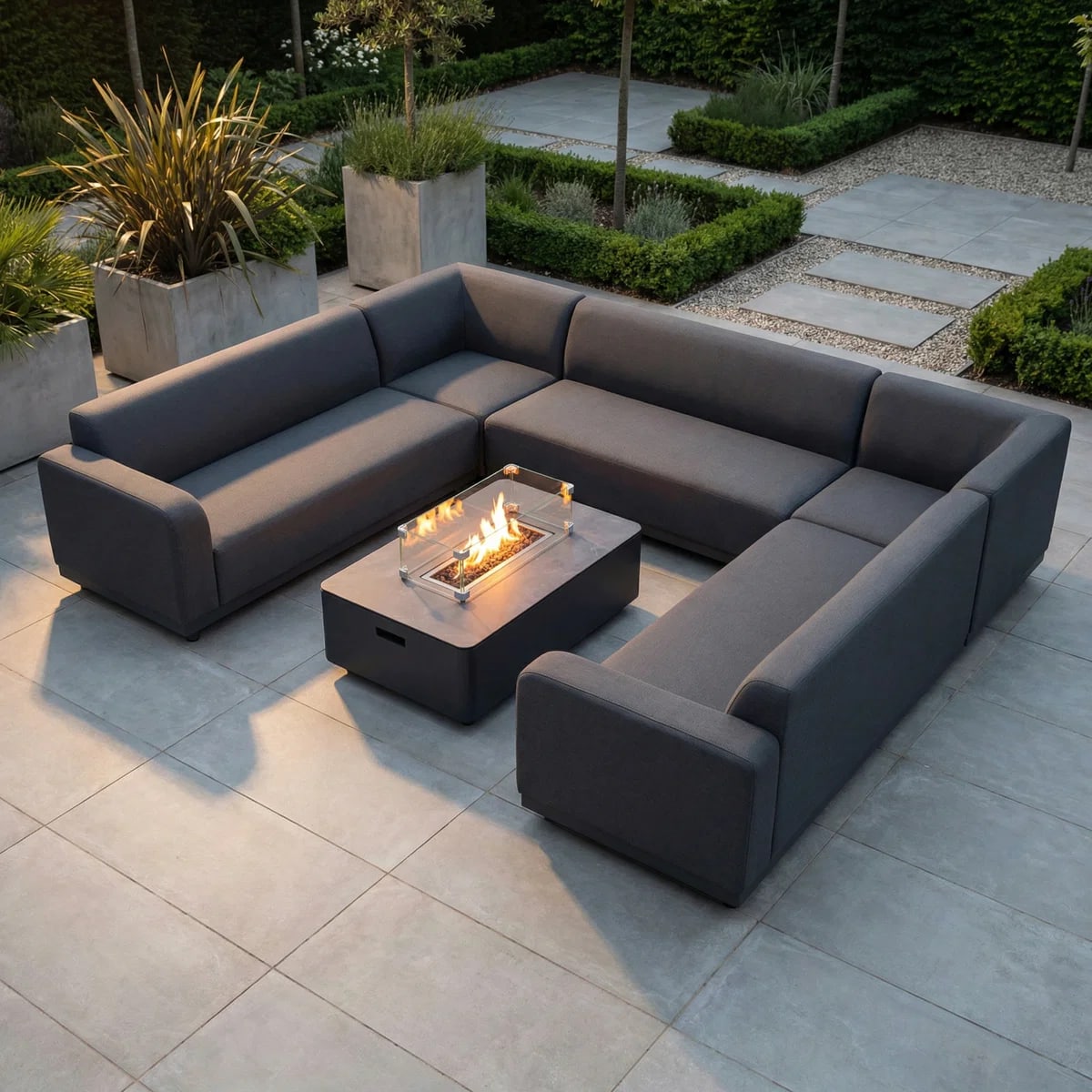 Conjunto de sofá exterior de tela en forma de U Luna con fogón view 1