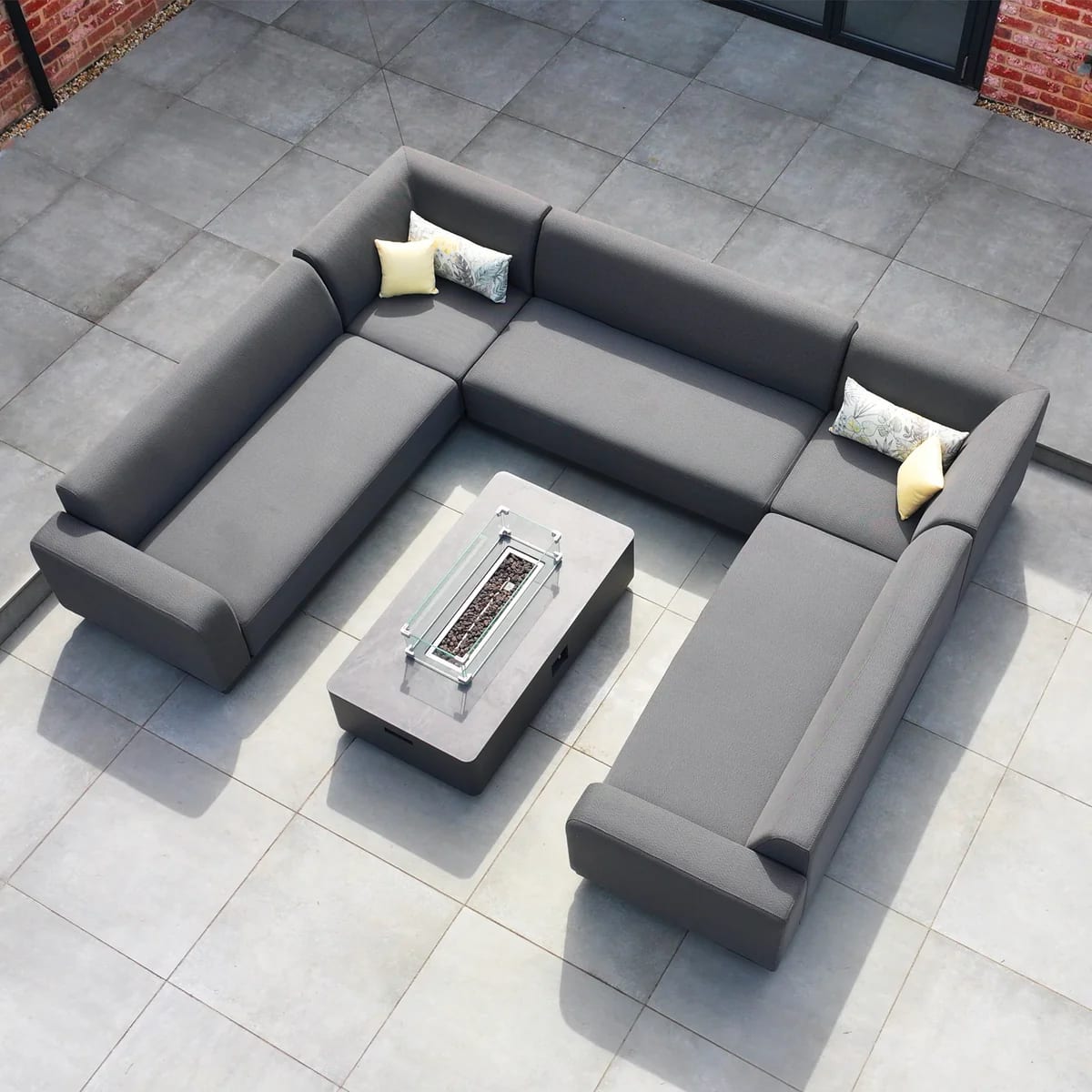 Conjunto de sofá exterior de tela en forma de U Luna con fogón view 4