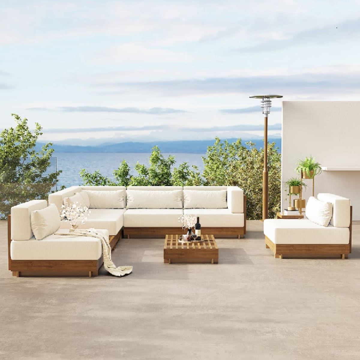 Conjunto de sofás seccionales modulares de teca de 9 piezas view 3