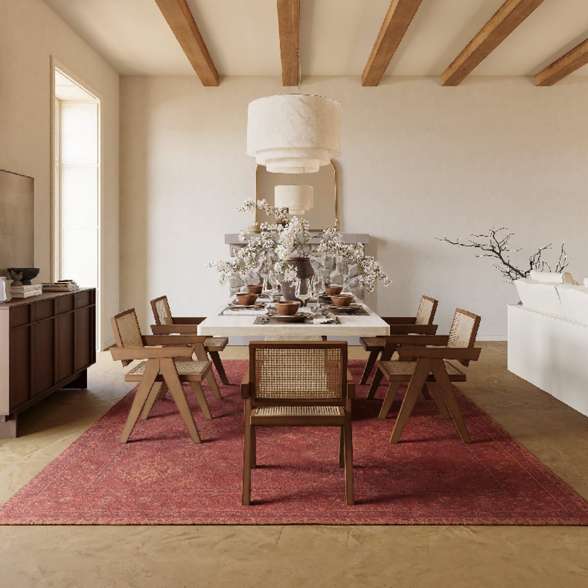 Conjunto de comedor de imitación travertino con 6 sillas view 3