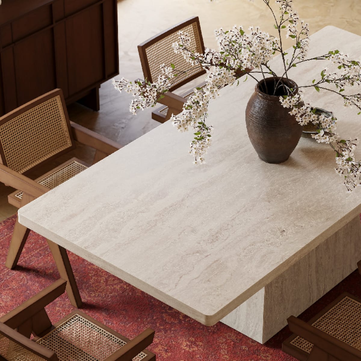 Conjunto de comedor de imitación travertino con 6 sillas view 4