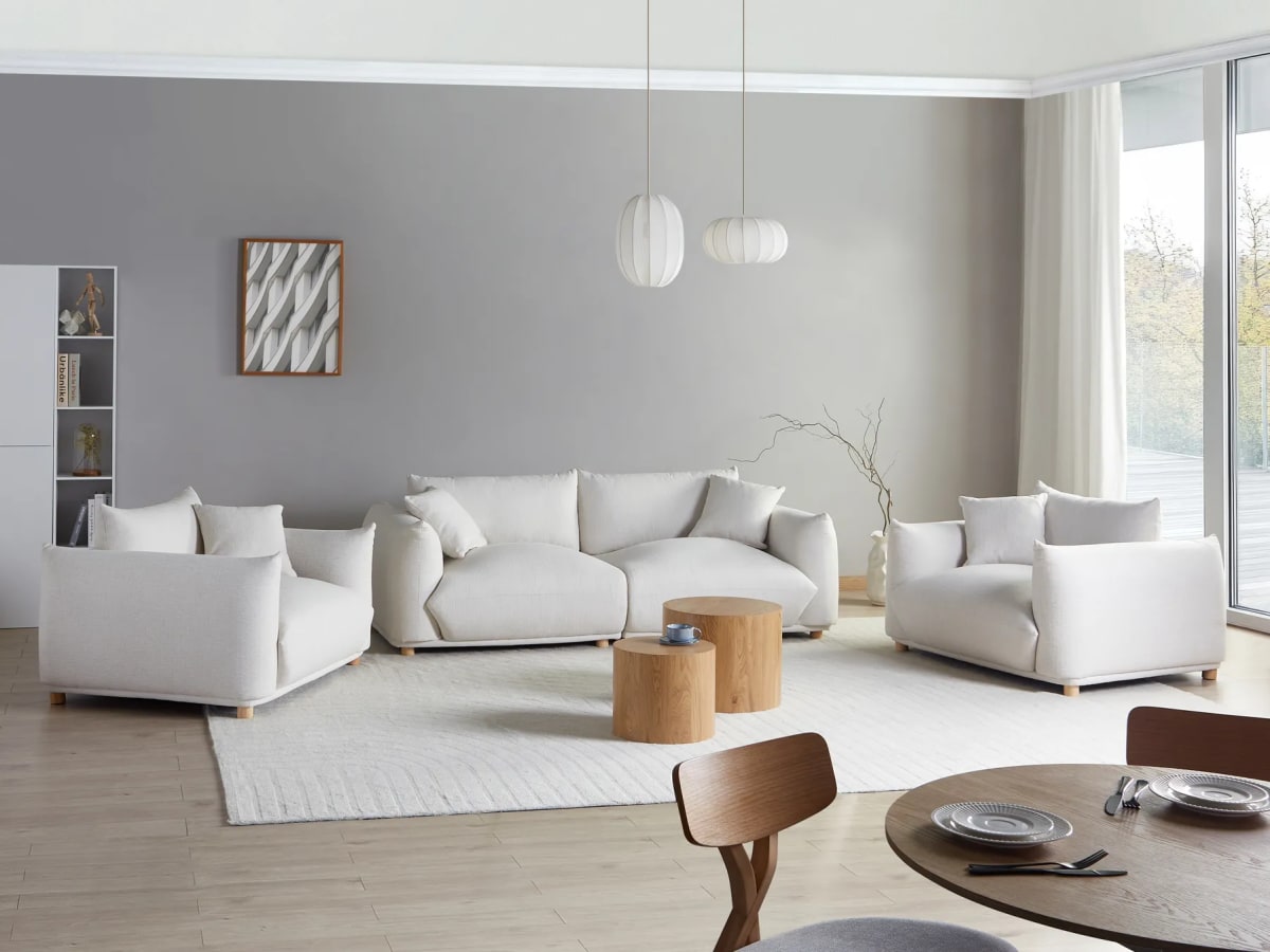 Conjunto de Salón de 5 Plazas de Tela LUVOS Blanco Roto view 2