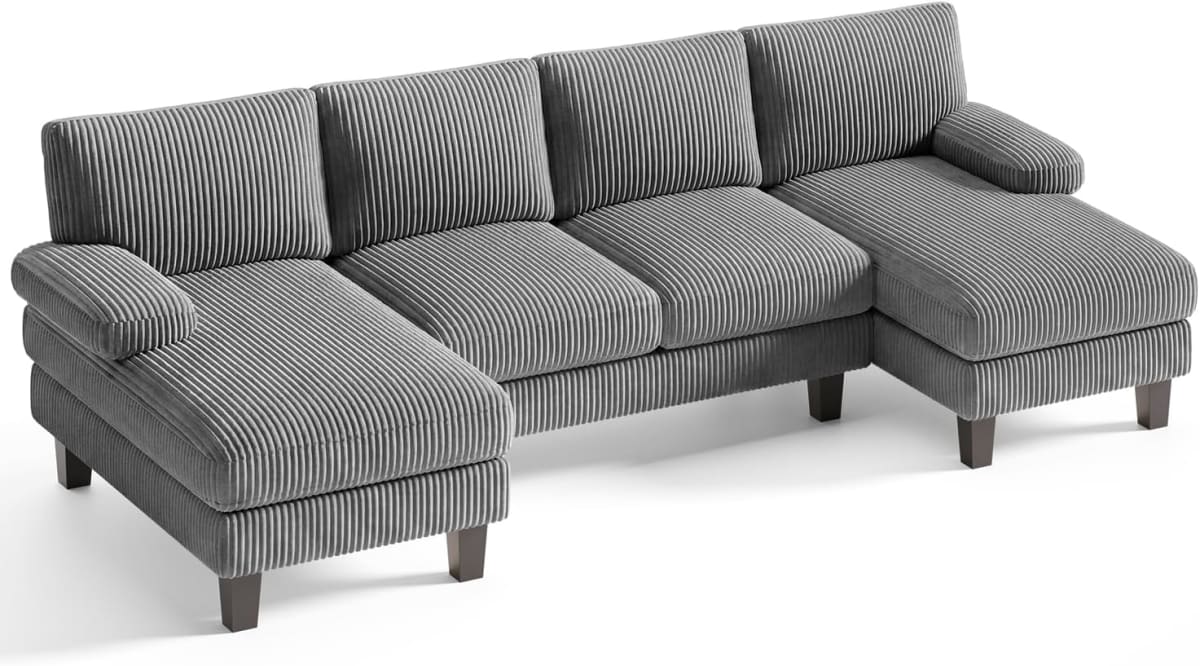 Sofá en U de 4 Plazas con Chaiselongue Xbro de Corduroy Gris Oscuro view 1
