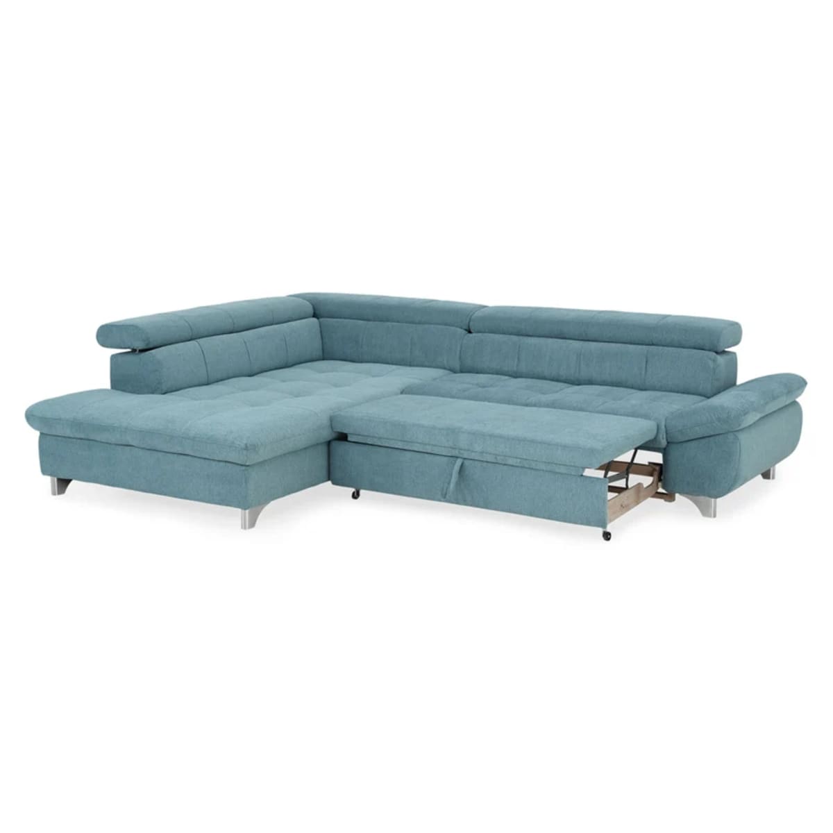 Sofá esquinero extensible Shane con chaiselongue izquierda/derecha, tela, turquesa view 3