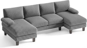 Sofá en U de 4 Plazas con Chaiselongue Xbro de Corduroy Gris Oscuro thumbnail 1