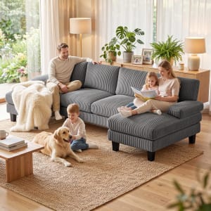 Sofá en U de 4 Plazas con Chaiselongue Xbro de Corduroy Gris Oscuro thumbnail 4