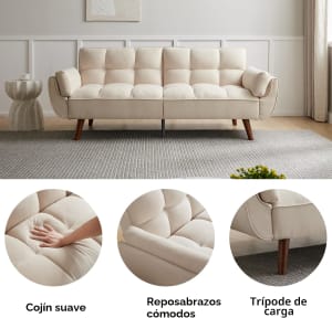 Sofá Cama Escandinavo de 3 Plazas Ajustable JIEXI Beige thumbnail 4