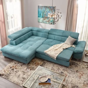 Sofá esquinero extensible Shane con chaiselongue izquierda/derecha, tela, turquesa thumbnail 17