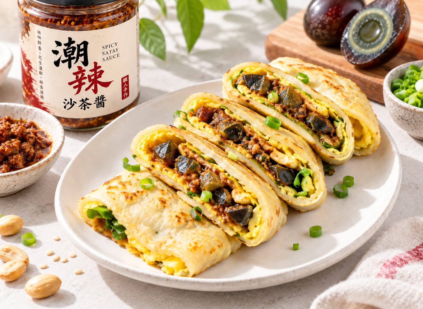 沙蛋蛋餅切面特寫