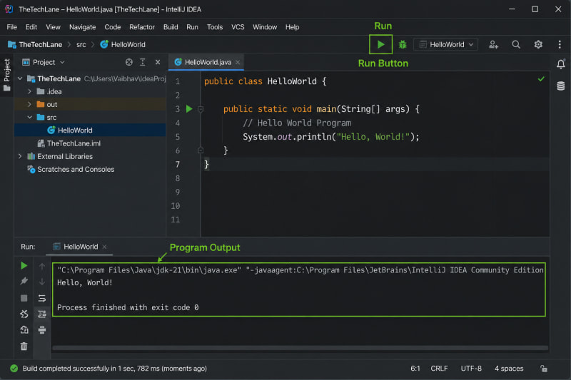 Creating a first Java project in IntelliJ IDEA