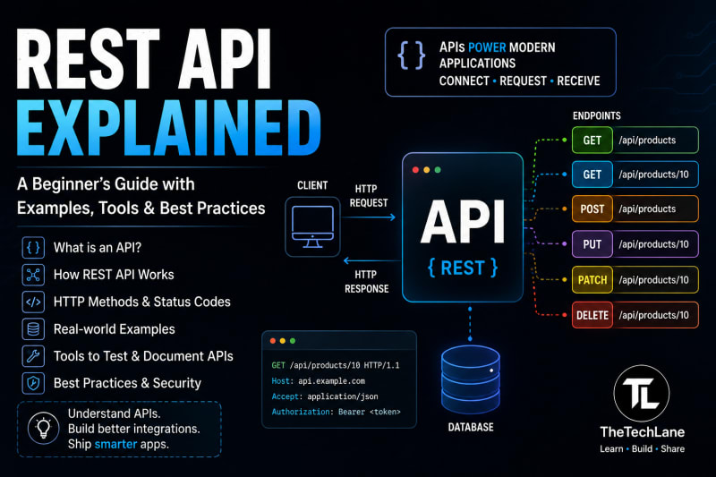 REST API explained with HTTP methods, endpoints, API server, and database