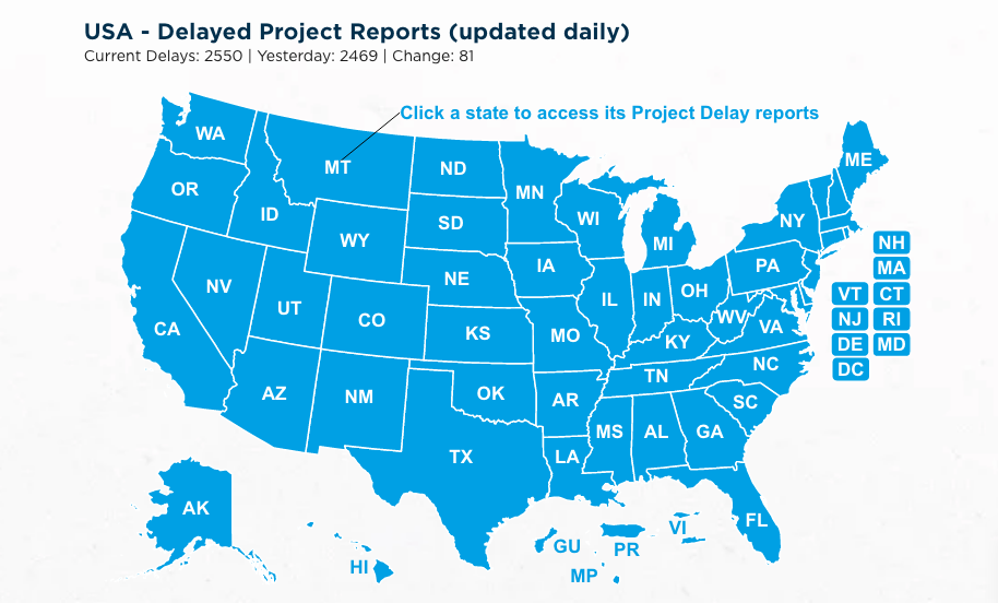 Outil de suivi quotidien ConstructConnect des projets de construction retardés aux États-Unis