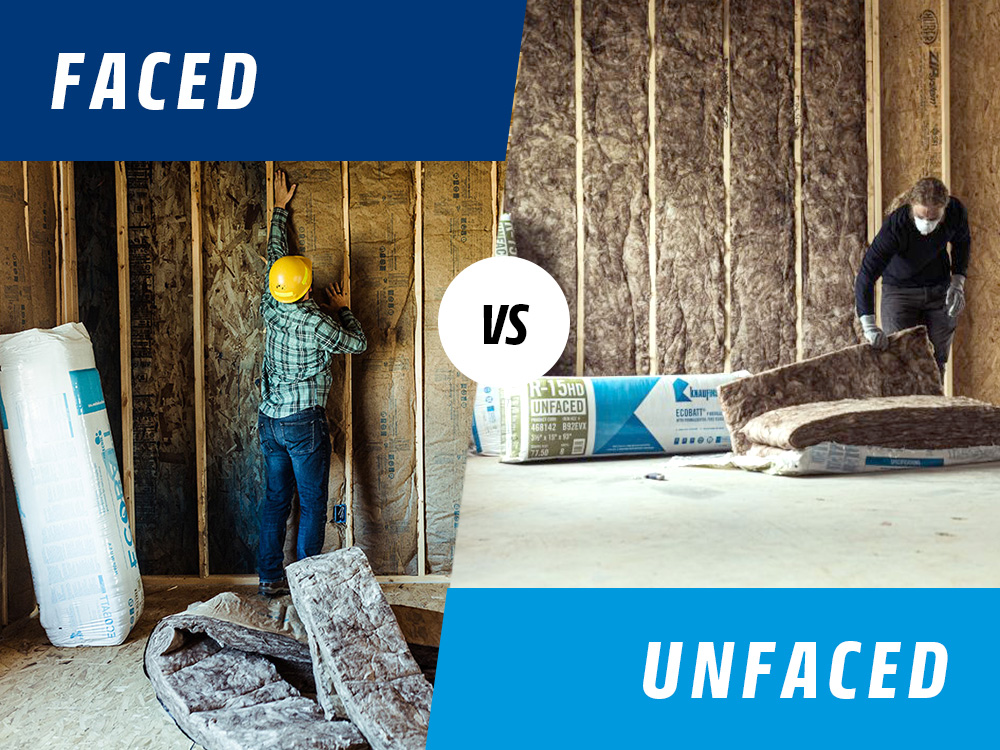 Image showing the difference between faced and unfaced insulation.