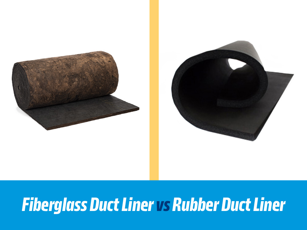 Image showing what fiberglass duct liner looks like versus rubber duct liner.