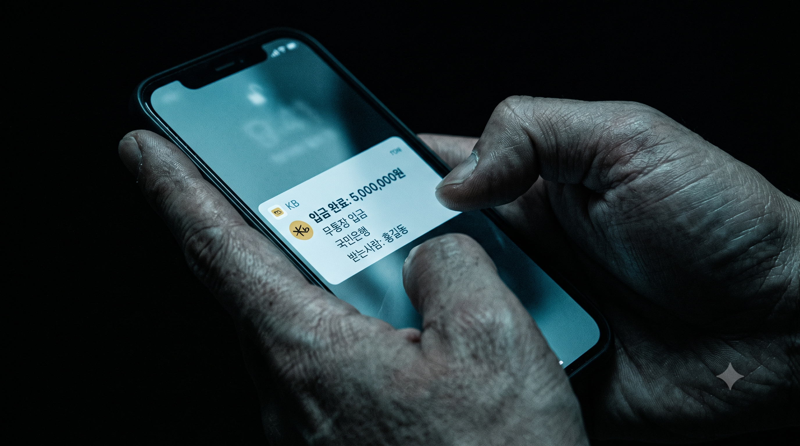 첫 매출 어두운 방에서 무통장 입금 알림이